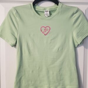 PINK Victoria's Secret Green and Pink Short Sleeve Tee